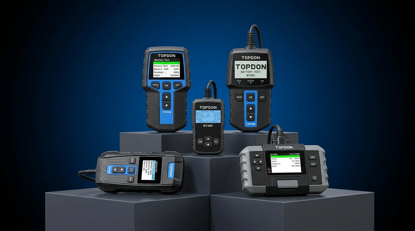 TOPDON UK promotional banner for professional battery testing solutions