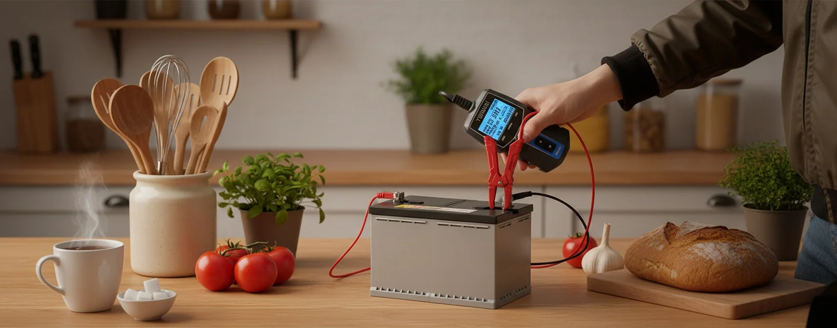 User reviewing battery test results on screen