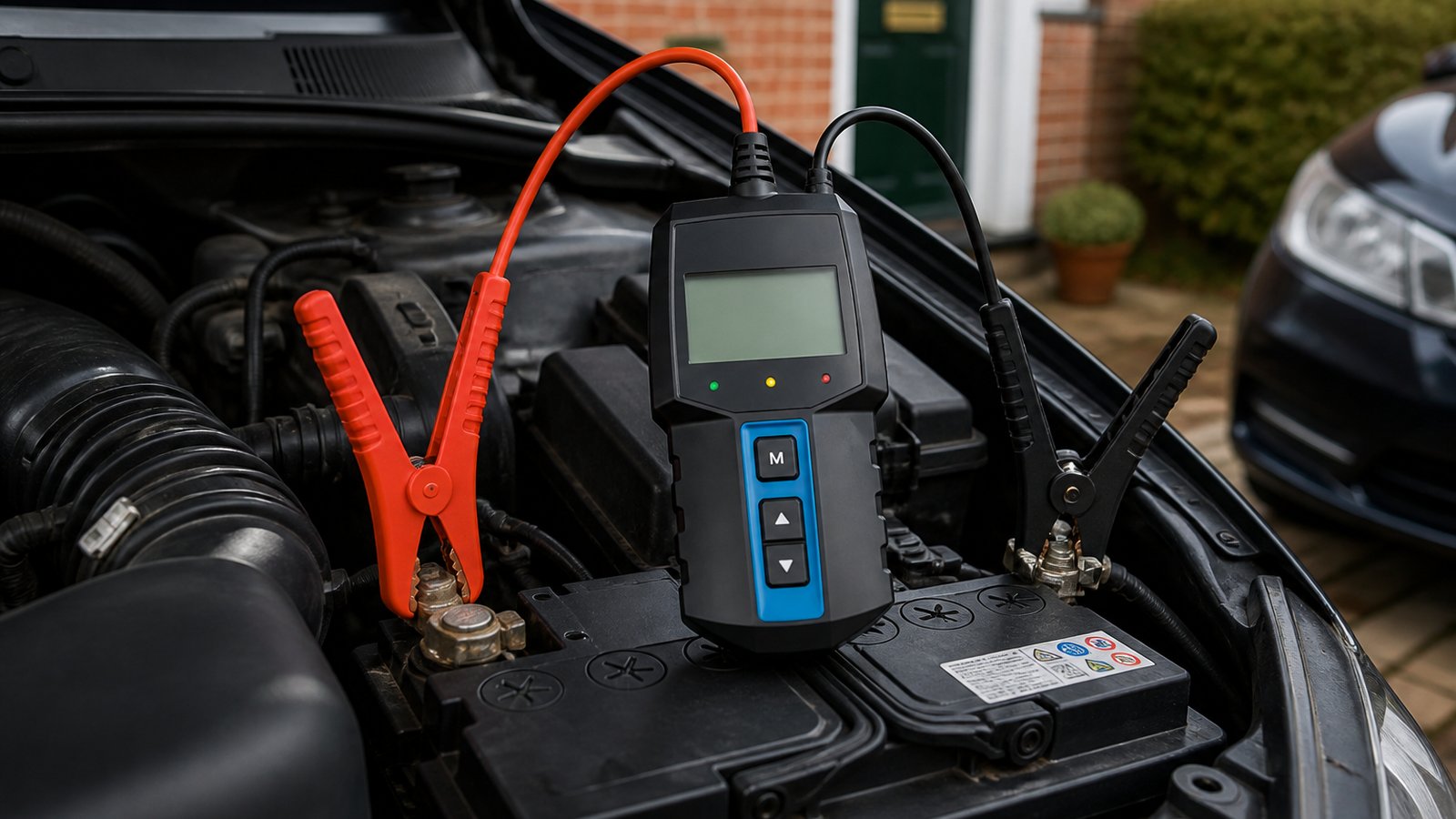 Compact handheld battery analyser on a clean workbench